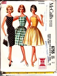 6755 MCCALLS 1963 SLEEVELESS SLIM OR FLARE DRESS, BELT PATTERN 10 31"B